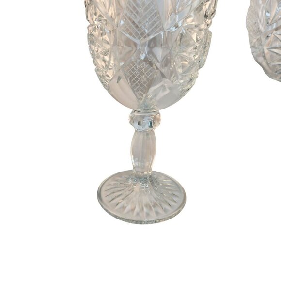 Libbey HOBSTAR Clear Pressed Vintage Star of David 10 Oz Tall Footed Water Goble - Picture 4 of 10